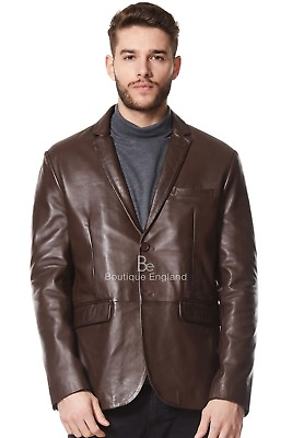 #ad Mens Leather BLAZER Brown Classic ITALIAN Tailored Soft REAL LEATHER 3450 GBP 95.80
