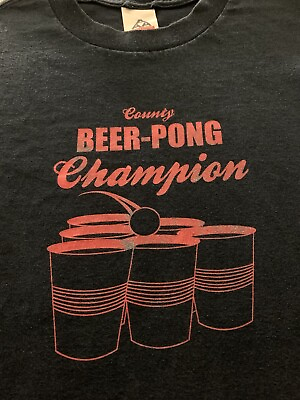 #ad Vintage County Beer Pong Champion T Shirt Mens Dark Blue Medium Funny Cool Vtg $14.99