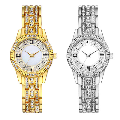 #ad Women Luxury Bling Full Rhinestone Dial Stainless Steel Band Quartz Wrist Watch $11.39