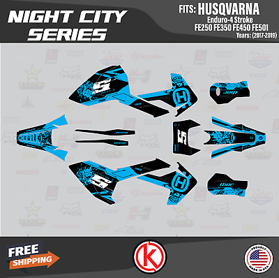 #ad Graphics Kit for Husqvarna FE250 FE350 FE450 FE501 2017 2019 Night city Cyan $164.99