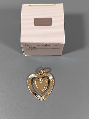 #ad Vintage Avon Be Mine Valentine Double Heart Gold Tone Charm $10.49