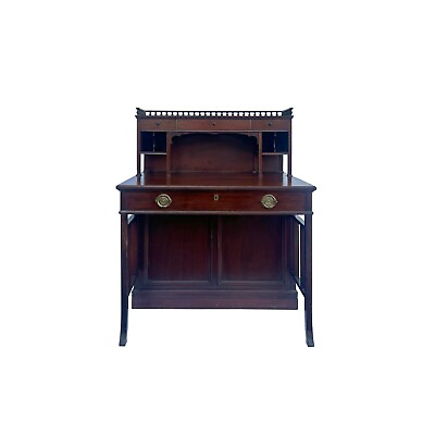 #ad Vintage Western Mahogany Drawers Storage Colonnade Top Galleried Desk ws3697 $2132.00