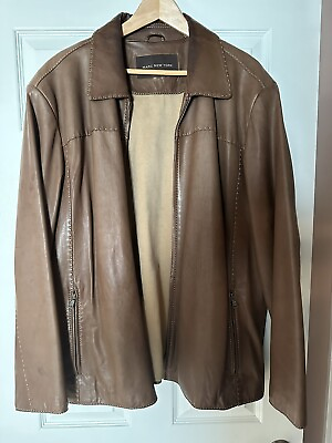 #ad Marc New York Leather Jacket Men#x27;s Size XL Brown $59.90