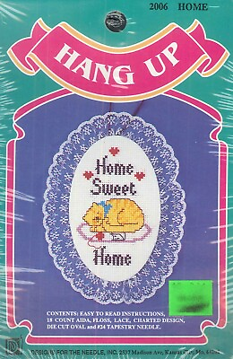 #ad Home Sweet Home Ornament Cross Stitch Mini Kit 1990 Thompson Lace Cat Nap $10.75