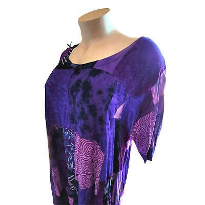 #ad Purple Patchwork Dress Caftan Beach Coverup Trapeze Boho Woman#x27;s 3X Plus LH8142 $29.00