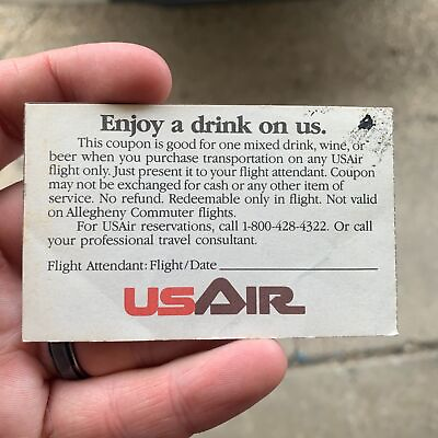 #ad Vintage US AIR Free Drink Ticket Airline Aviation Ephemera $12.95