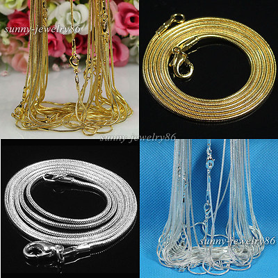 #ad 10 20 50 100pcs Silver Gold Plated 1.2mm Snake Chain Necklace 16quot; 18quot; 20quot; 24quot; $23.99
