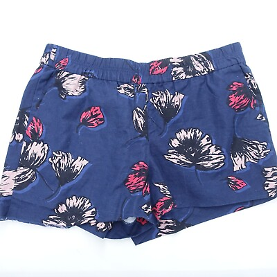 #ad J.CREW Shorts Womens 6 Navy Blue Floral Elastic Waist Pull On Slash Pockets $24.29