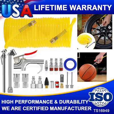 #ad 1 4 Inch X 25 Ft Recoil Poly Air Hose Tool Kit 20Pack Compressor Accessories Set $23.95