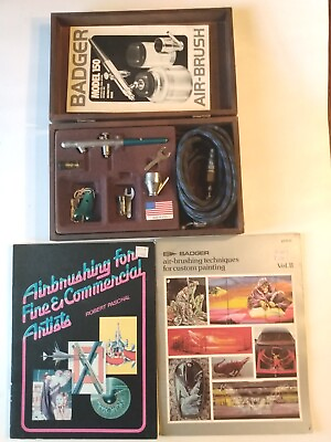 #ad Vintage Badger Airbrush Model 150 Gravity Feeder Hose HD IL F Heads Two Books $45.99