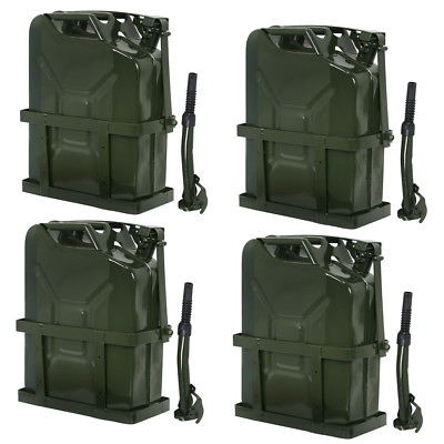 #ad 4x Jerry Can Tank w Holder Steel Army Backup Military Green 5Gallon 20L $172.58