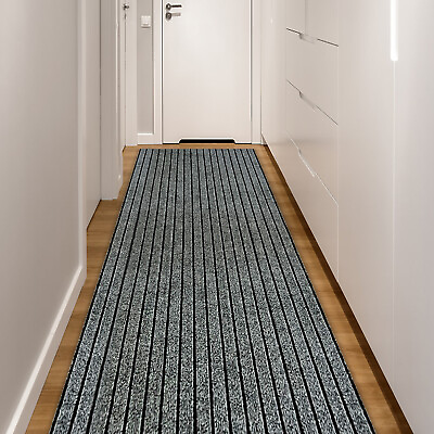 #ad #ad Runner Rug Hallway Non Slip Rubber Back Custom Size as Carpet Doormat Greystripe $291.28