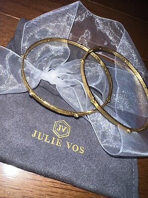 #ad Julie Vos 2 Pc Crystal Embellished Bangle Bracelets Green amp; Clear 24k Gold Plate $210.00