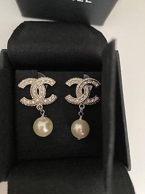 #ad Chanel Crystal Pearl Dangle Drop Earrings $515.00
