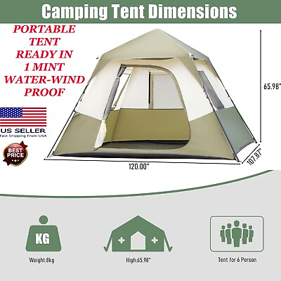#ad Camping Tent 6 Person Folding Water Wind proof 1 Minute Setup For Family Hiking $146.99