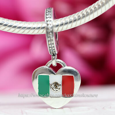 #ad Authentic Sterling Silver Love Mexico Flag Heart Charm $44.99