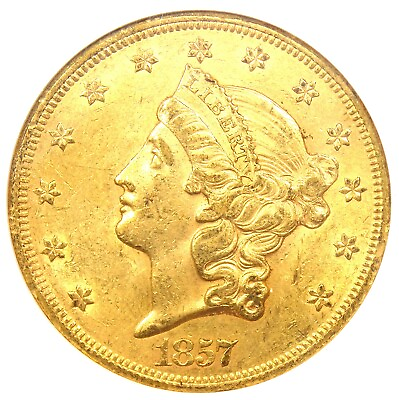 #ad 1857 P Liberty Gold Double Eagle $20 Coin 1857 NGC AU58 $4500 Value $4213.25