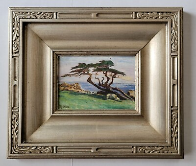 #ad Antique Early California Gem Monterey Cypress Old Coastal Plein Air Oil Painting $395.00