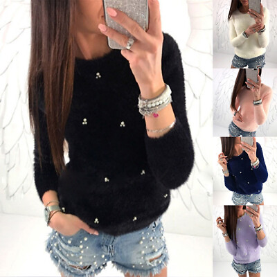 #ad Women Fluffy Faux Fur Jumper Sweater Lady Long Sleeve Casual Loose Pullover Top $11.65