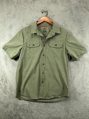 #ad GERRY Mens Camp Shirts Medium Green Button Softshell Short Sleeve Dual Pockets $16.89