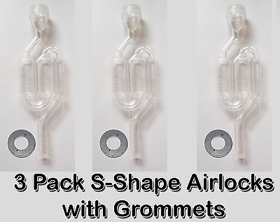 #ad 3 PACK S Shape Bubble Fermentor Airlock w Grommet Air Lock HomeBrew Wine Beer $15.99