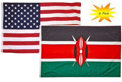 #ad 2x3 2#x27;x3’ Wholesale Set 2 Pack USA American amp; Kenya Country Flag Banner $12.88