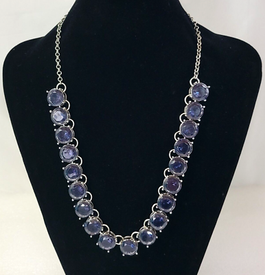 #ad Silvertone Blue Crystal Brilliant Cut Glass Sapphire Necklace 20quot; $22.00