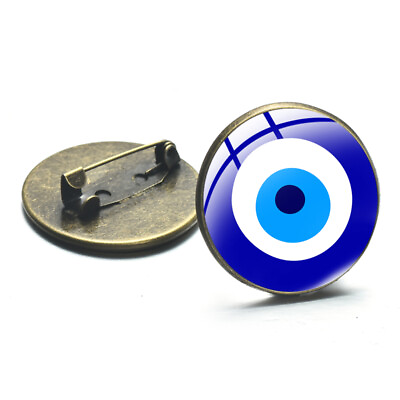 #ad Evil Eye Blue Beaded Pin Turkish Evil Eye w Glass Dome Lapel Pin Button 2.5cm $9.95
