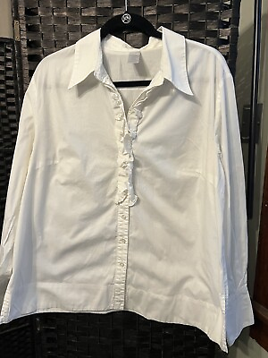 #ad Women’s Size XL Ruffle Front White Button Up Shirt $6.00