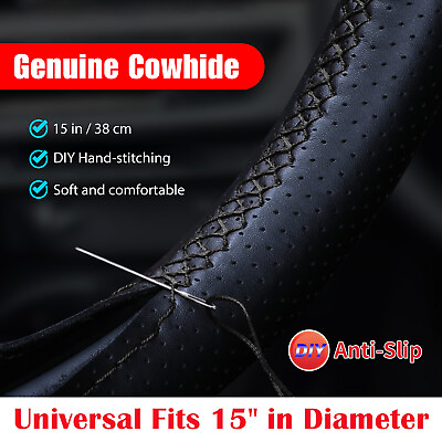 #ad Genuine Leather DIY Car Steering Wheel Cover Anti slip For 15quot; 38 cm Black US $11.98