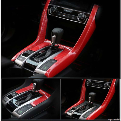 #ad 3*Red Carbon Fiber dashboard Gear Moulding Cover trims For 2016 2018 Honda Civic $67.45