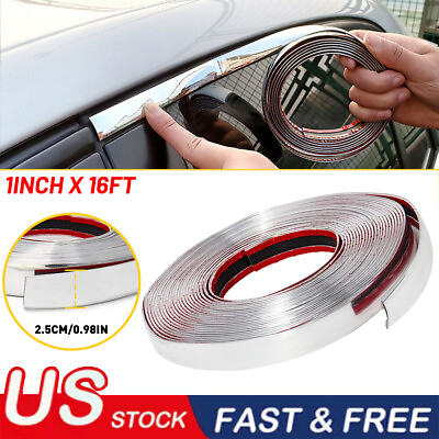 #ad 16Ft 1inch Universal Car Chrome Moulding Trim Strip Door Guard Protector USA $14.99
