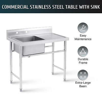 #ad WILPREP Commercial Utility amp; Prep Sink Stainless Steel w Backsplash Drainboard $199.99