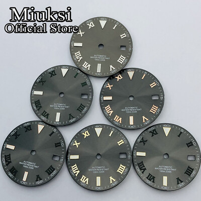 #ad Miuksi 29mm gray watch dial luminous dial fit NH35 movement $13.52