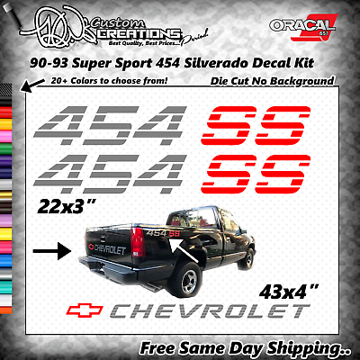 #ad 3PC For Chevrolet 454 SS Silverado Pickup 1500 Decals Emblems 90 93 Super Sport $29.99