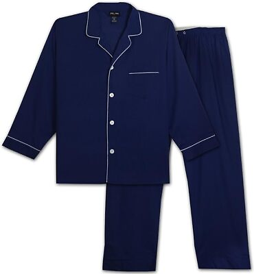 #ad NWT 100% Large Cotton Navy Premium Long Sleeve Broadcloth Pajama Foxfire Brand $34.95