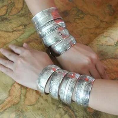 #ad Cuff Bracelet Tibetan Silver Bangle Floral Pattern Adjustable Indian Jewelry $20.99