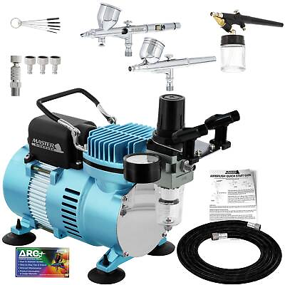 #ad Master 3 Airbrush and Air Compressor Kit 0.2mm Fine Detail 0.3mm Gravity Siphon $176.99