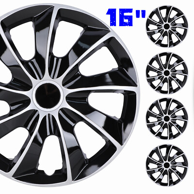 #ad 16quot; Set Of 4 Silveramp;Black Wheel Covers Snap On Hub Caps Fit R16 Tire Steel Rim $39.99