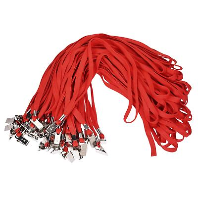 #ad 50 Pcs Flat Lanyards with Clip Neck ID Card Badge Holder Red $18.81