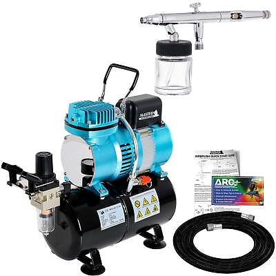#ad Master S62 0.5mm Siphon Feed Dual Action Airbrush Set Kit Air Compressor w Tank $159.99