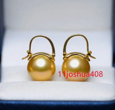 #ad Gorgeous AAA 10 11mm natural gold south sea round pearl earrings 18k pure Gold $289.00