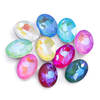 #ad 50pcs Glass Crystal Pointed Back Mocha Fluorescence Rhinestone Oval Stone $10.99