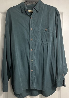 #ad Tommy Bahama Medium Men Silk Shirt Green Button Up Camp Casual $12.74