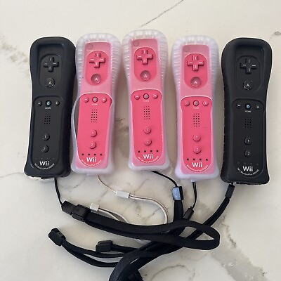 #ad 5 Nintendo OEM Wii Remote w MotionPlus Inside Genuine RVL 036 Black and Pink $89.99