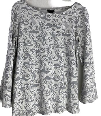 #ad Ann Taylor Factory Pullover Bell 3 4 Sleeve Shirt Geometric Print M Gray White $16.92