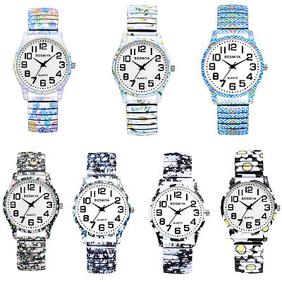 #ad Women Ladies Big Numerals Quartz Wrist Watch Floral Elastic Stretch Band Watches $12.99