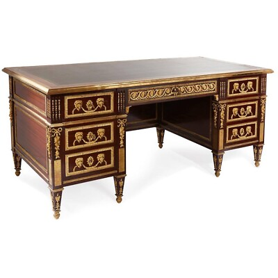 #ad Magnificent Estate Fine Solid Mahogany amp; Gilt Bronze Ormolu 6 Ft. Long Desk. $5900.00