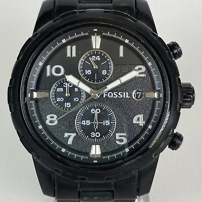 #ad Fossil Dean Chronograph Watch Men Black Date WR 50M New Battery 8quot; 45mm $31.49