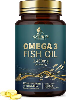 #ad Omega 3 Fish Oil Capsules 3x Strength 2400mg EPA amp; DHA Highest Potency $14.92